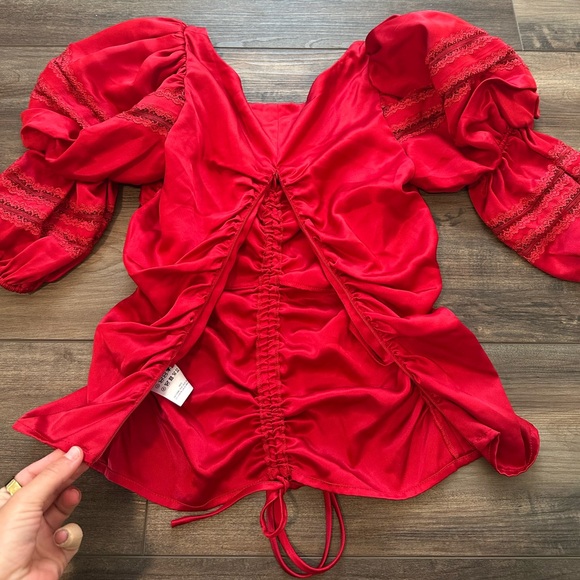 Reformation Red Ruched Puff Sleeve Top - Picture 4 of 7